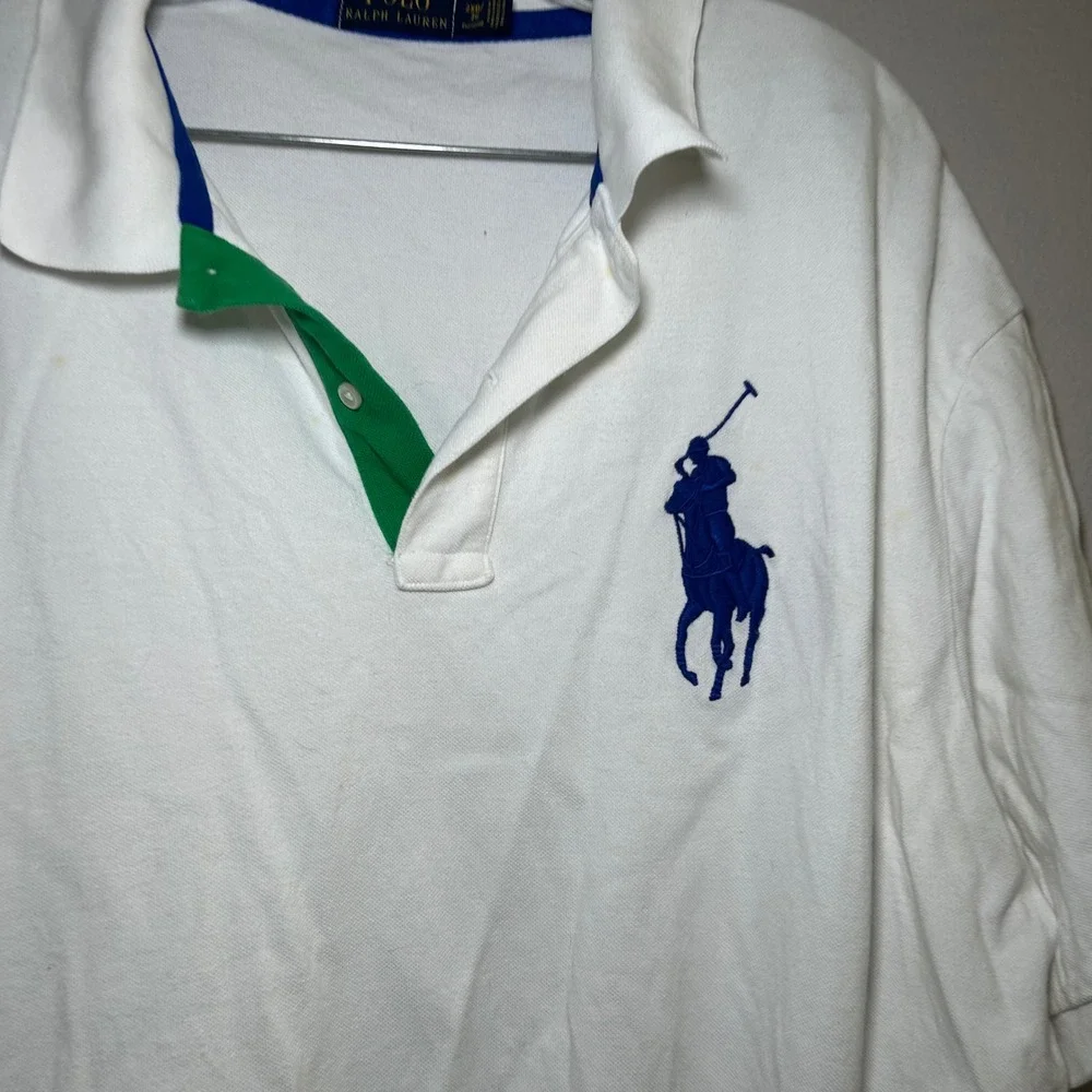 Polo Ralph Lauren Mens 2XB White Big Pony Polo Shirt Blue Orange Green Accent